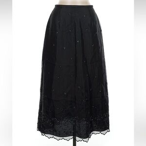 Ann Taylor 100% Silk Black Beaded Embroidered Midi Skirt Evening Petite 6